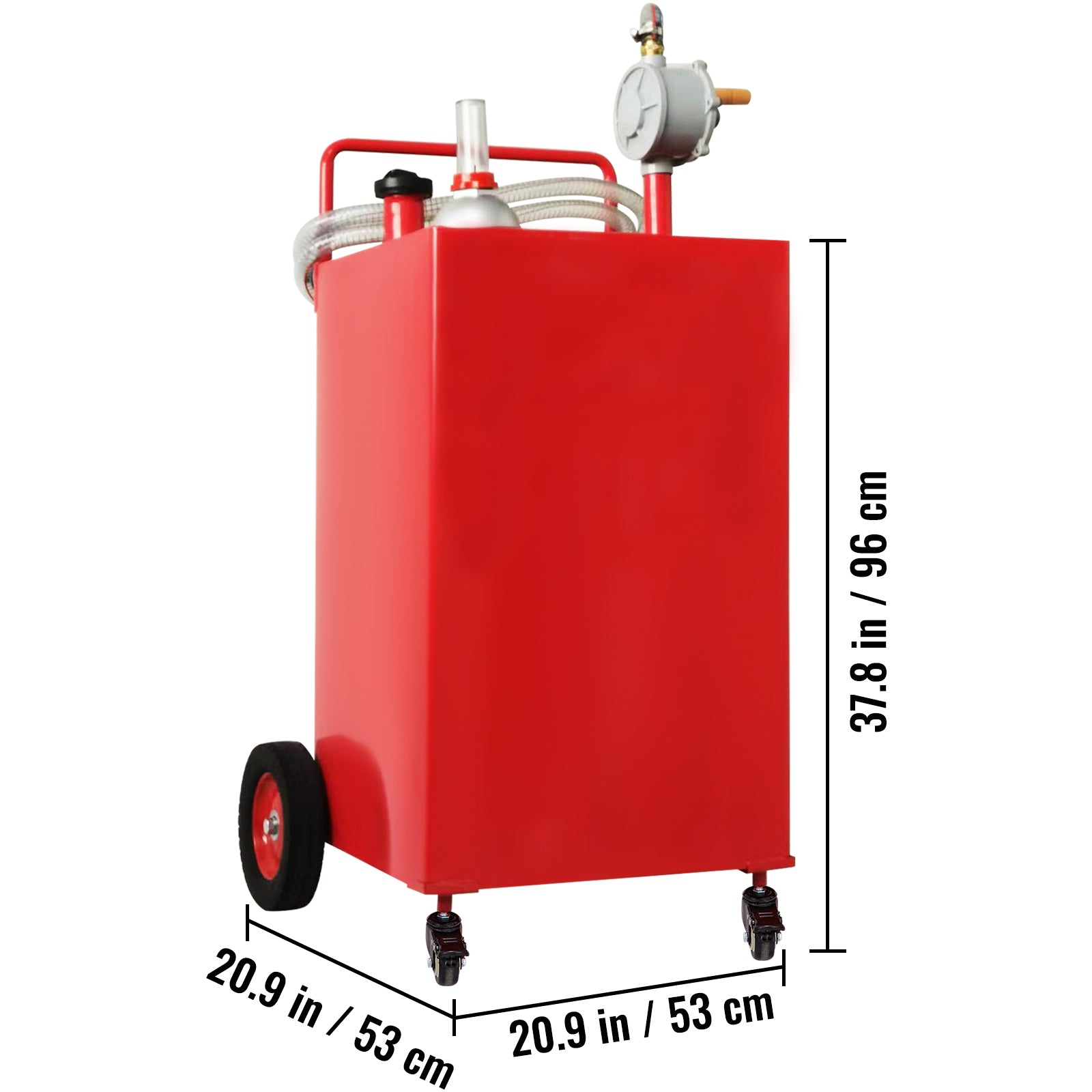 30 Gallon Fuel Caddy, Gas Storage Tank & 4 Wheels, With Manuel Transfer Pump, Gasoline Diesel Fuel Container For Cars, Lawn Mowers, Atvs, Boats, More, Red