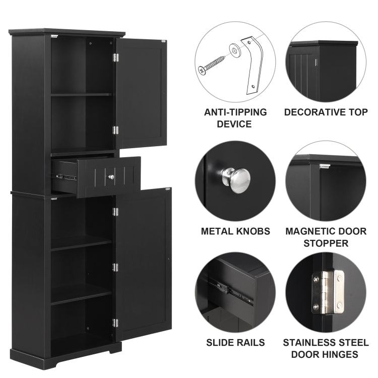 Tall Bathroom Storage Cabinet, Freestanding Storage Cabinet With Drawer And Adjustable Shelf, Mdf Board With Painted Finish, Black Old Sku:Wf312727Aab
