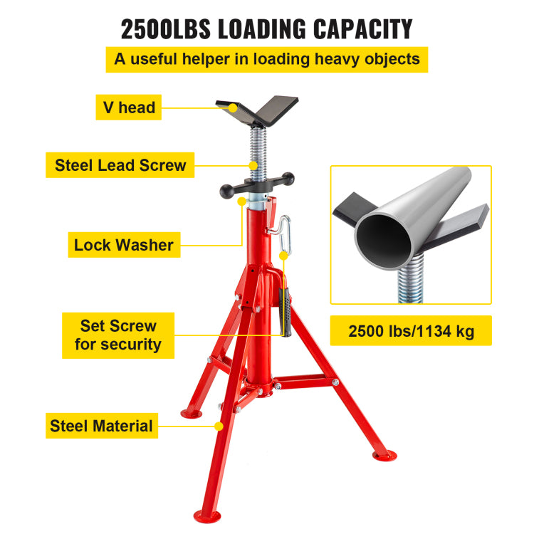 V Head Pipe Stand Adjustable Height 28 52 Inch, Pipe Jack Stands 2500 Lb. Capacity,Folding Portable Pipe Stands 1 2 To 12 Inch Pipe Supporting,Steel Jack Stands