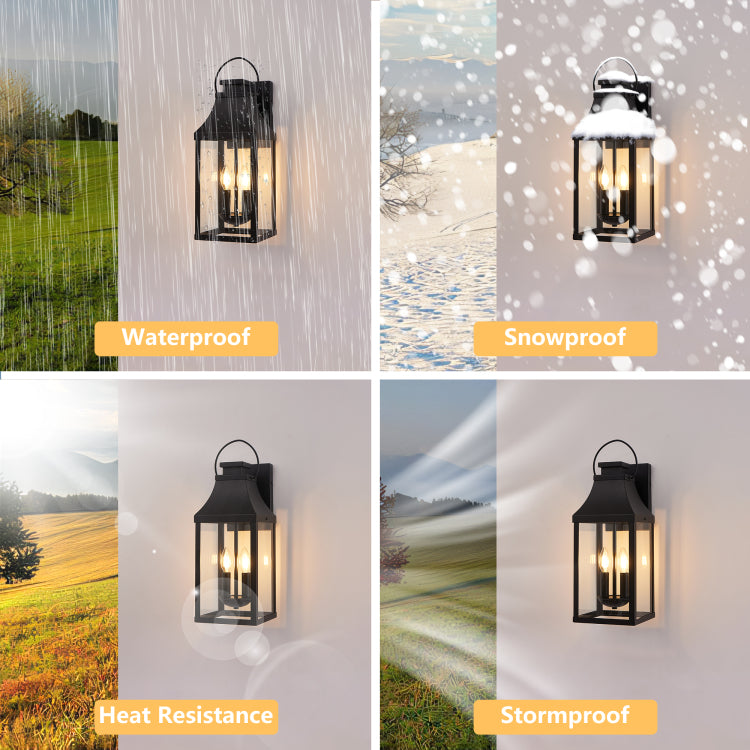 20'' Outdoor Wall Light, Porch Light Outdoor Wall Sconce Lantern, 2 Light Modern Black Exterior Lighting Fixture Wall Mount, Outside Light For House Garage, 1 Pack