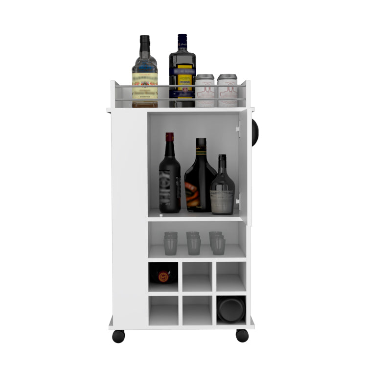 Fargo Bar Cart With Cabinet, 6 Built In Wine Rack And Casters