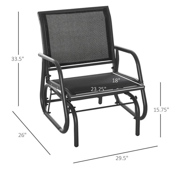 Outsunny Porch Glider, Metal Frame Swing Glider Chair With Mesh Fabric, Curved Armrests And Steel Frame For Garden, Poolside, Backyard, Balcony, Black