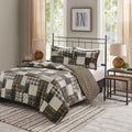 3 Piece Reversible Printed Quilt Set Black Brown King Cal King
