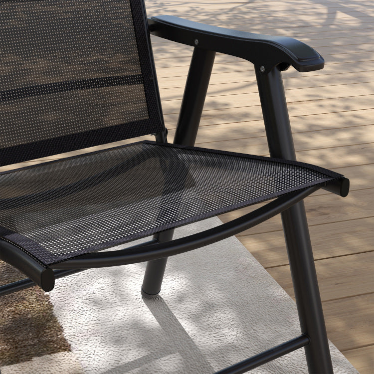 Outsunny Set Of 4 Patio Folding Chairs, Stackable Outdoor Sling Patio Dining Chairs With Armrests For Lawn, Camping, Dining, Beach, Metal Frame, No Assembly, Black