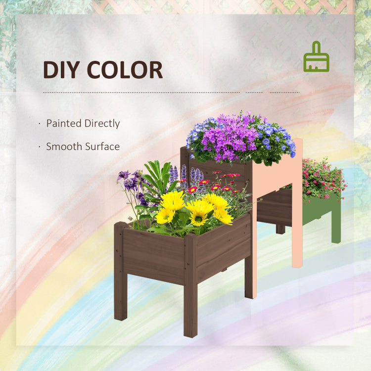 Outsunny Raised Garden Bed With 3 Planter Box, Elevated Wooden Plant Stand With Drainage Holes, For Vegetables, Herb And Flowers, Coffee