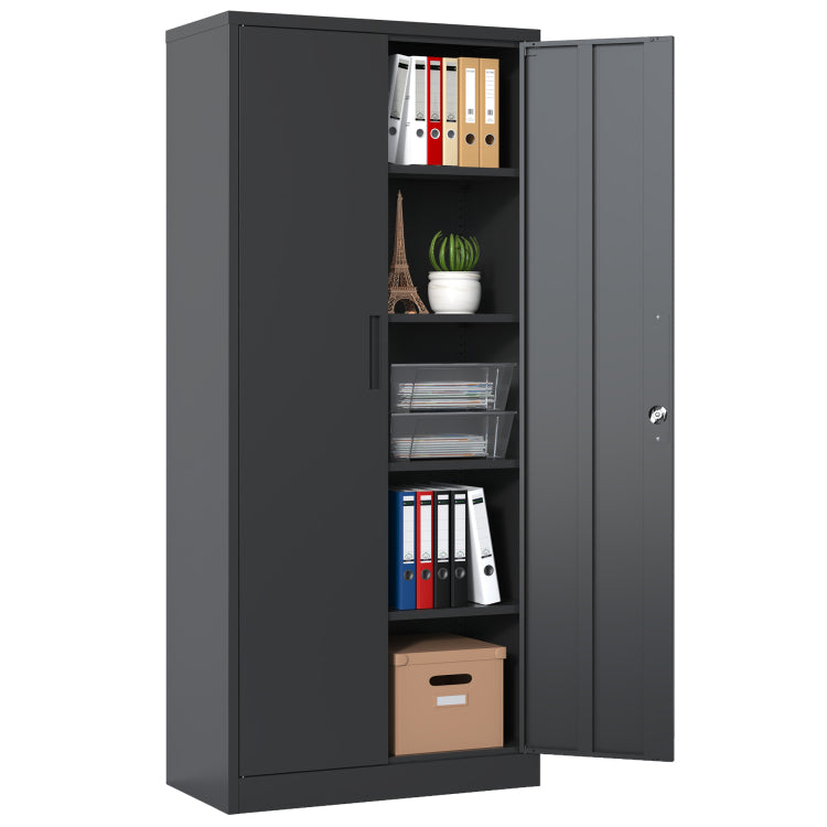 72"H Metal Garage Storage Cabinet, Black Tool Steel Locking Cabinet With Doors And 4 Shelves, Tall Cabinets For Garage Storage Systems Lockable File Cabinet For Home Office, Classroom Pantry