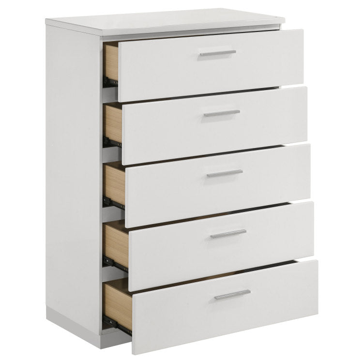 Dulcey White High Gloss 5 Drawer Bedroom Chest