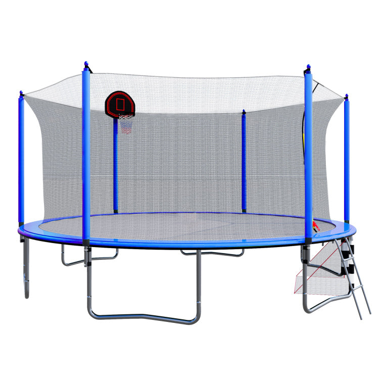 16Ft Trampoline With Basketball Hoop Pump And Ladder Inner Safety Enclosure With Soccer Goal Blue