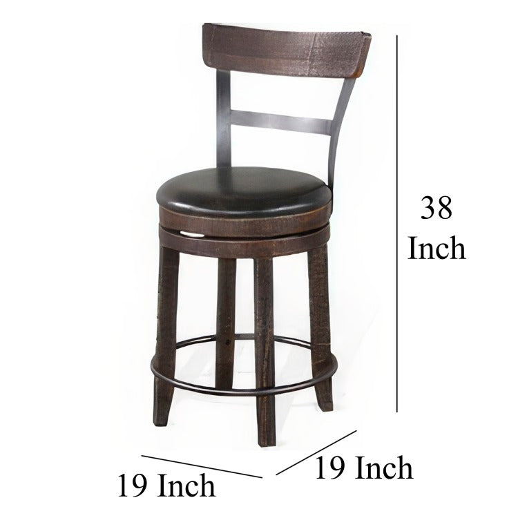 Flint Swivel Counter Stool Chair Set Of 2, Black Faux Leather, Brown