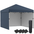 Outsunny 10' X 10' Pop Up Canopy Tent With 3 Sidewalls, Leg Weight Bags And Carry Bag, Height Adjustable, Instant Party Tent Event Shelter Gazebo For Garden, Patio, Navy Blue