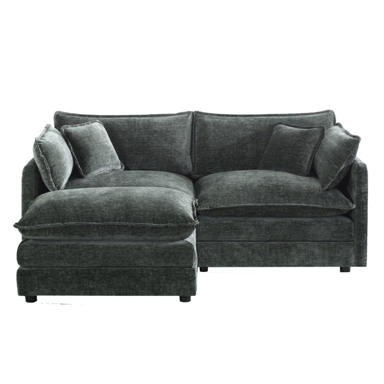 Chenille Two Seater Sofa With 1 Footrest, 2 Seater L Shaped Sectional With Ottoman,Loveseat With Ottoman For Small Living Space, Gray Chenille