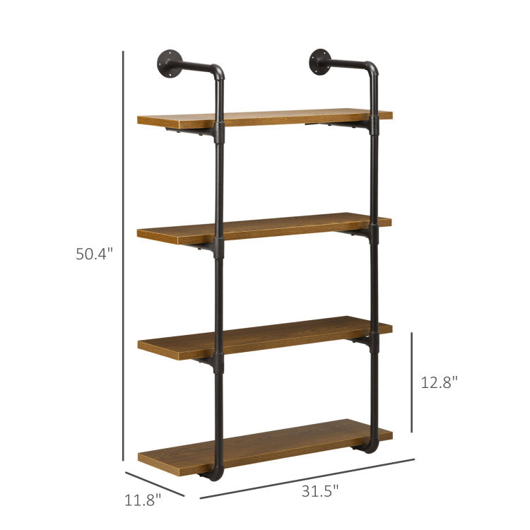 Rack Industrial Pipe Shelves Floating Wall Mounted Bookshelf, Metal Frame Display Rack