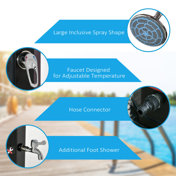 Outsunny 7Ft Outdoor Solar Heated Shower With 360 Rotating Shower Head, Foot Shower Faucet, Temperature And Pressure Adjustable, Holds 9.2 Gallons For Backyard Pool