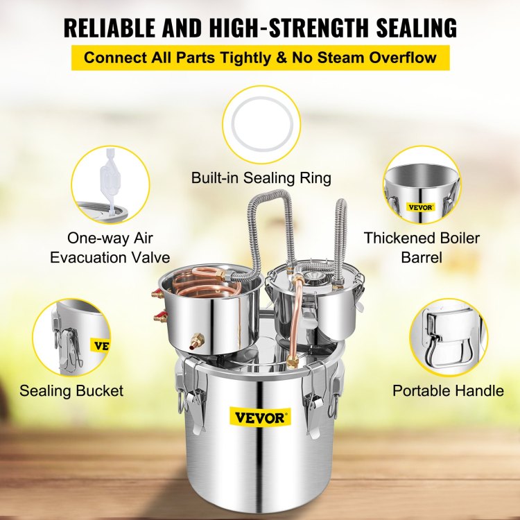 Alcohol Still, 13.2Gal 50L Stainless Steel Water Alcohol Distiller Copper Tube Home Brewing Kit Build In Thermometer For Diy Whisky Wine Brandy, Silver