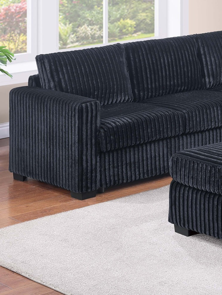 Contemporary Style L Shaped 4Pc Sectional Set Usb Cup Holder Loveseat Cushion Back Plastic Legs Cocktail Ottoman Square Arms Black Finish Primary Living Room