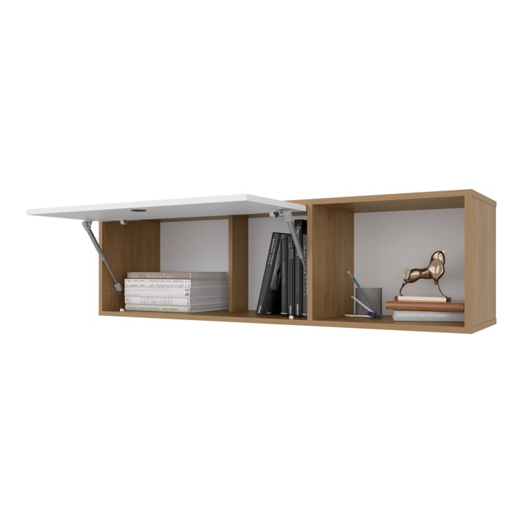 Natural Oak And White Wall Mounted Cabinet With Lift Up Door