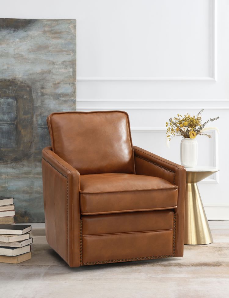 Rocha Brown Leather Aire Swivel Chair W Glider
