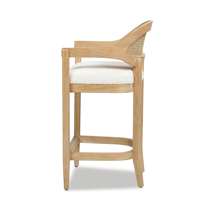 Americana Mid Century Modern 26" Cane Back Counter Stool, Ivory White Boucle