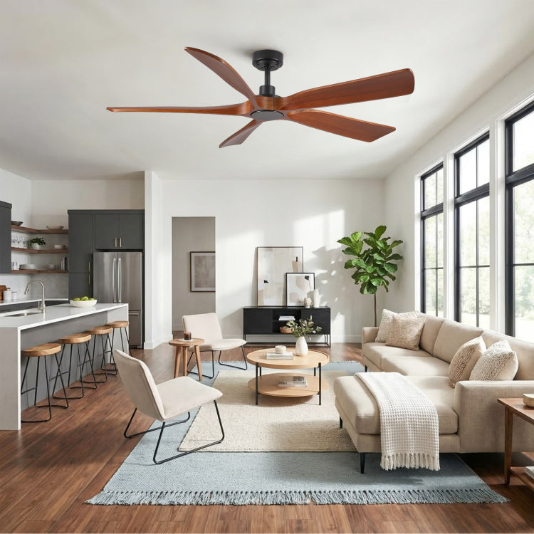 60" Modern Farmhouse Vintage Mahogany Solid Wood With Light And Remote Control, Noiseless, 6 Speeds Reversible, Quiet Dc S For Indoor Or Covered Outdoor Use, Etl Listed
