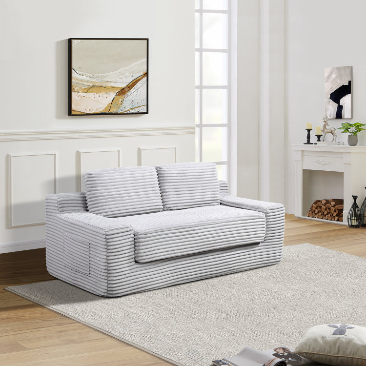 Corduroy Cloud Double Sofa, 2 In 1 Convertible Sofa Bed, Comfortable Boneless Double Sofa, Suitable For Living Room, Apartment, Small Space Grey