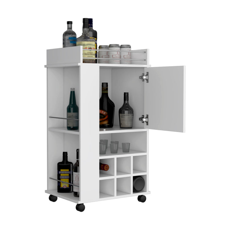 Fargo Bar Cart With Cabinet, 6 Built In Wine Rack And Casters