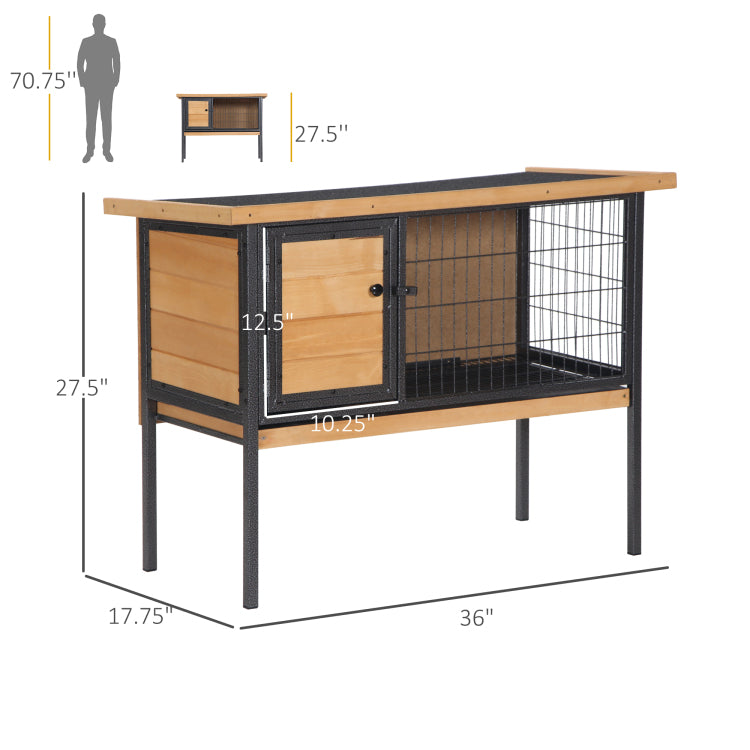 Pawhut Rabbit Hutch Elevated Bunny Cage Small Animal Habitat With Metal Frame, No Leak Tray, Mtetal Wire Pan And Openable Water Resistant Asphalt Roof For Indoor Outdoor Natural Wood