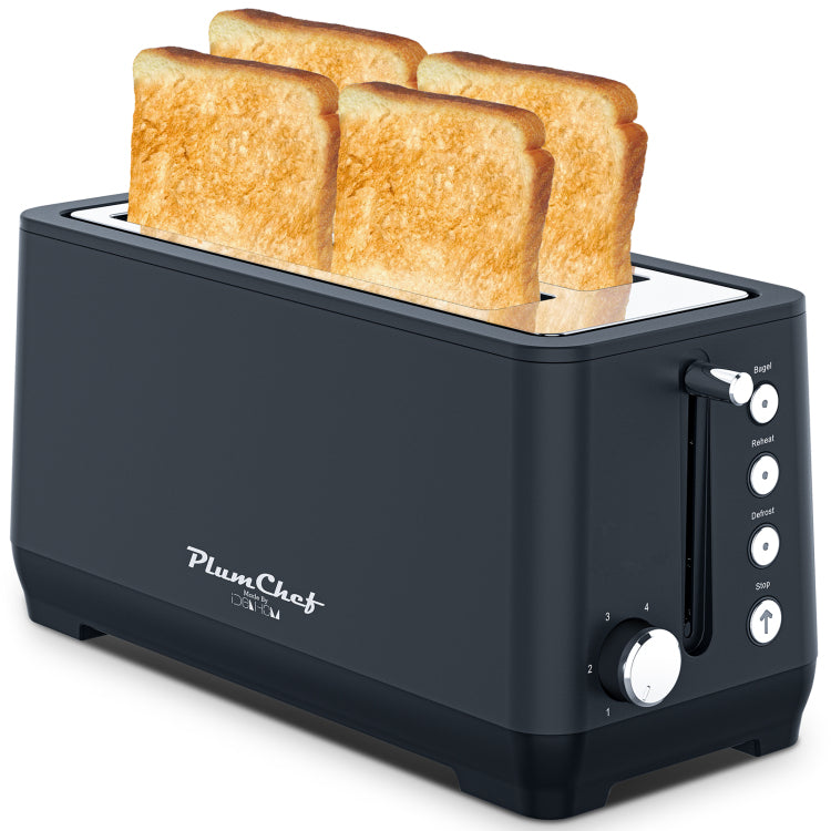 4 Slice Toaster, Extra Wide Long Slot Toaster With Warming Rack, 6 Browning Settings, Bagel Defrost Reheat Functions, Removable Crumb Tray, Stainless Steel Housing 1500W, Matte Blue