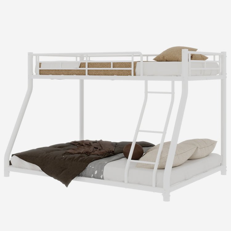 Metal Bunk Bed Twin Over Full Size With Removable Stairs, Heavy Duty Sturdy Frame With 12" Under Bed Storage For Teen & Adults, Teens, No Box Spring Needed, White