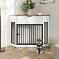 44.6'' Corner Mdf Dog Crate Furniture For Small Medium Dogs, Decorative Dog Kennel End Table With Fluted Drawer Storage, Modern Space Saving Dog Cage Cabinet For Home D Cor Indoor White