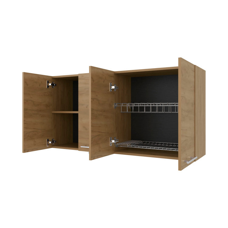 Lyman Wall Cabinet Kitchen In Melamine Wit 4 Doors , Natural Oak