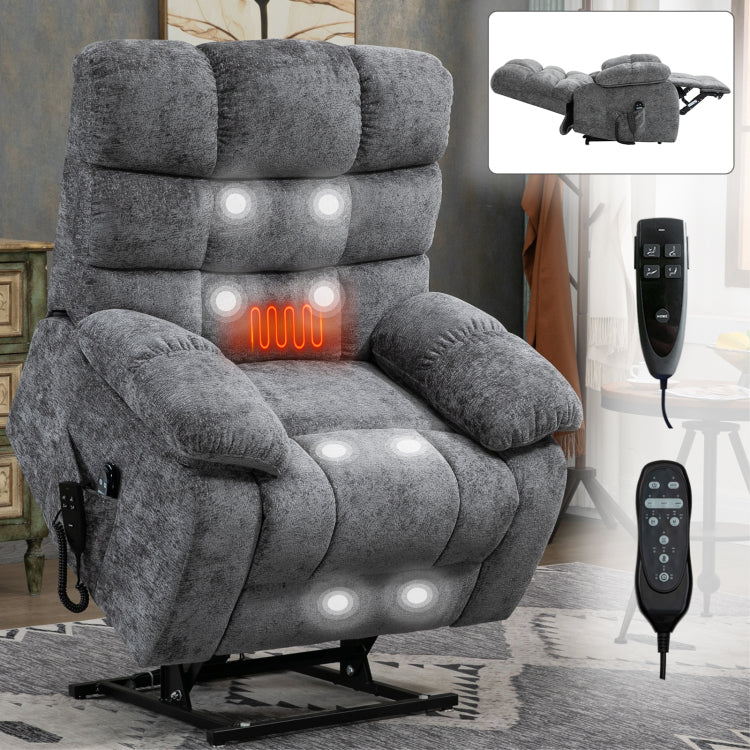 Lift Recliner Chair Heat Massage Dual Motor Infinite Position Up To 350 Lbs Large Electric Power Lift Recliners With Power Remote, Medium Firm And Heavy Duty, Grey