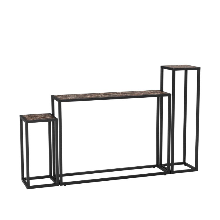 3 Piece Set Of Narrow Table, High End Edge Wrapped Entrance Hall Table, Entrance, Industrial Corridor Table, Living Room, Entrance Hall, Rural Brown Black Color