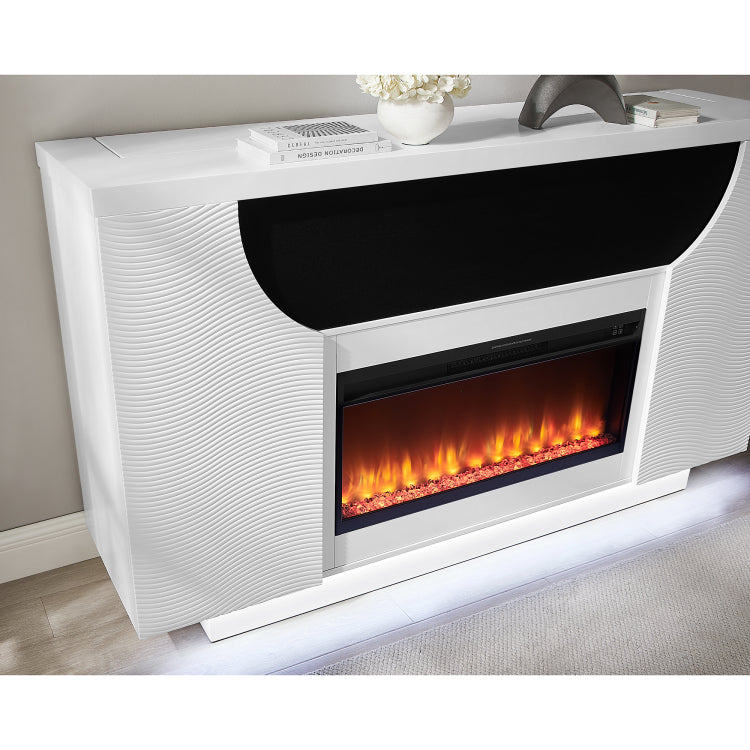 Aurora White 76 Inch Fireplace With Tv Lift