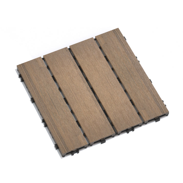 Patio Floor Tiles Pack Of 11 Wpc Wood Plastic Composite Patio Deck Tiles Diy Interlocking Decking Tiles, Quick Deck Floor Tile, Court Tile, Water Resistant Indoor Outdoor 11.8" Oak