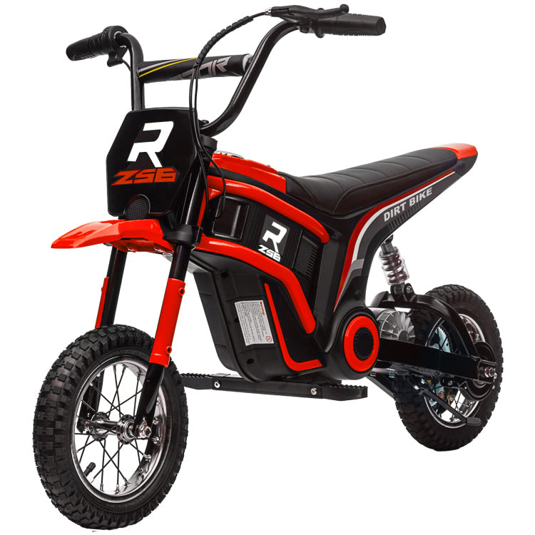 Aosom Electric Dirt Bike With Twist Grip Throttle, 24V 350W Off Road Electric Motorcycle, Up To 15 Mph With Brake, Music Horn, Rear Suspension For Ages 13 Years, Red