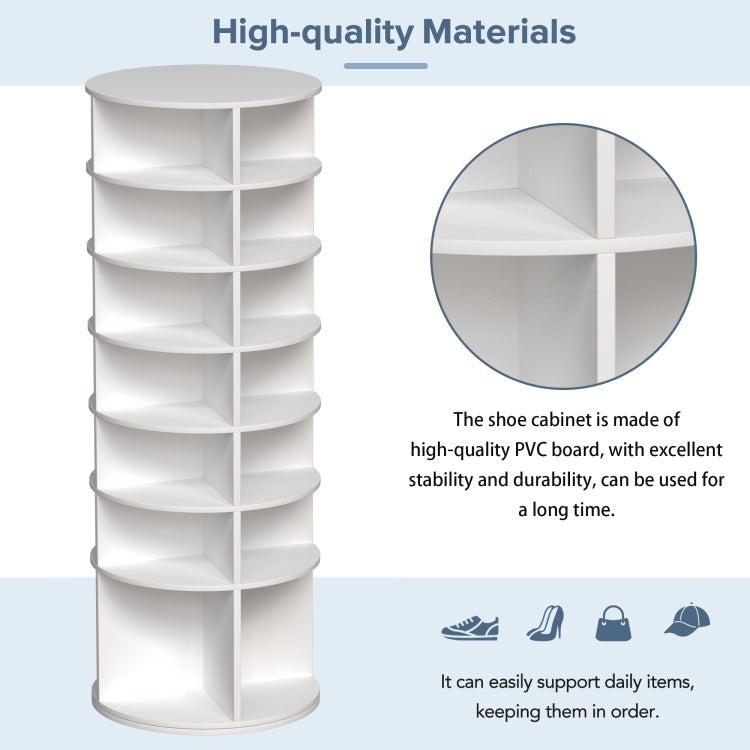 Rotating Shoe Rack Tower, 7 Tier Spinning Shoe Rack, Free Standing 360 Revolving Shoe Organizer, High Bottom Design Shoe Tower Spinning Storage Lazy Susany, Fits 28 Pairs Of Shoes 7 Tier White