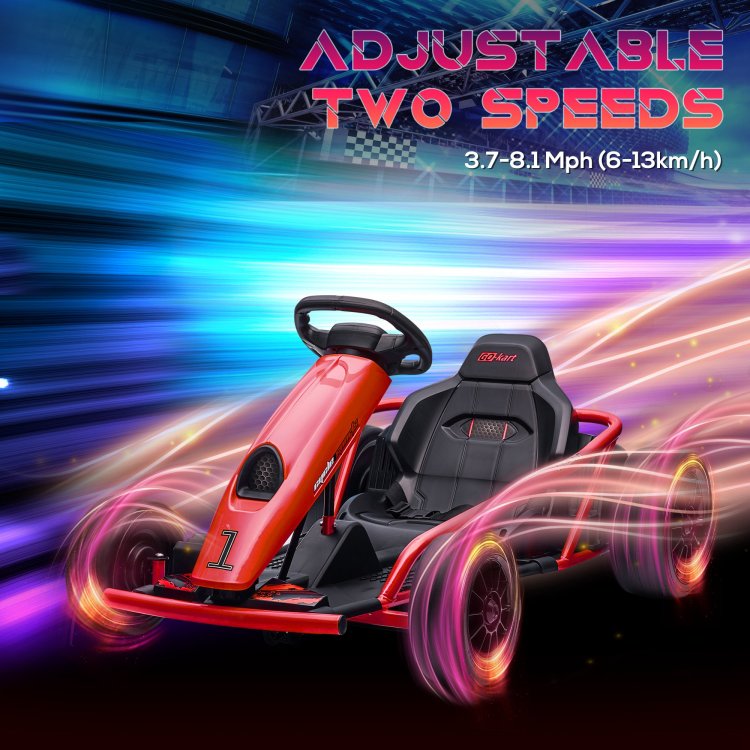 Aosom 24V 8.1 Mph Electric Go Kart, Drifting Car Battery Powered Ride On Toy Outdoor With Slow Start, Music, Horn Honking And Safety Belt, For 8 12 Years Old, Red