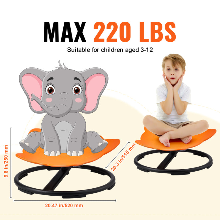 Elephant Kids Swivel Chair, 220 Lbs Capacity, 360 Spinning Chair, Autistic Kids Sensory Toy Chair With Non Slip Metal Base, Toddler Sit And Spin Chair For Coordination Balance Focus Orange