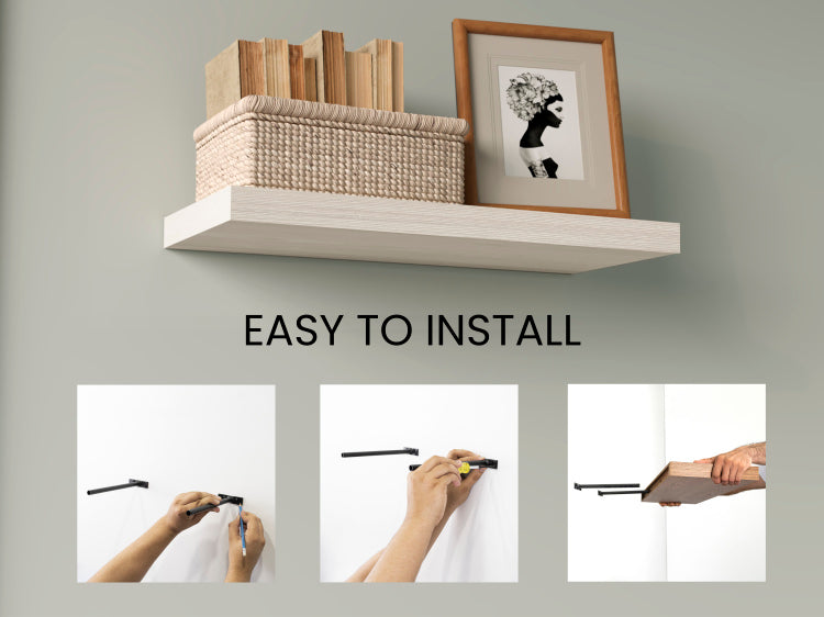 Floating Shelves, White Washed Oak, 2 Shelves, 1.50" H
