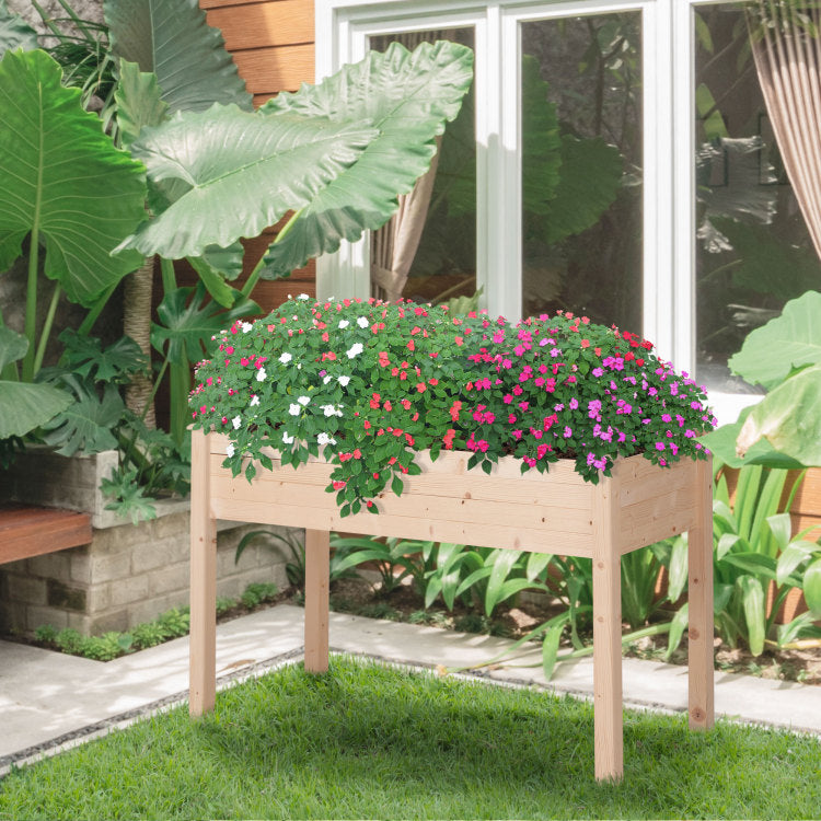 Outsunny Raised Garden Bed With Legs, 48" X 22" X 30", Elevated Wooden Planter Box, Self Draining With Bed Liner For Vegetables, Herbs, And Flowers Backyard, Patio, Balcony Use, Natural
