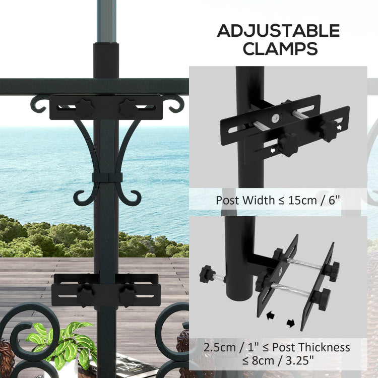 Outsunny Patio Umbrella Holder With Adjustable Clamps, Umbrella Deck Mount Bracket For Railing, Balcony, Fences, Patio Umbrella Stand For Market Umbrella And Offset Umbrella, Black