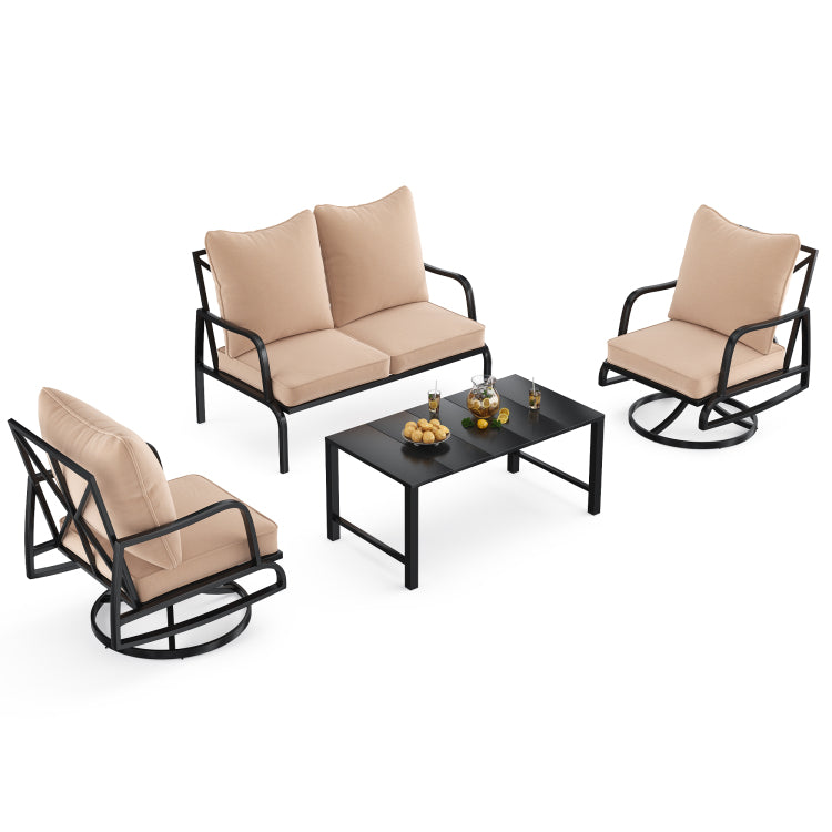 Patio Furniture Set Of 2, Outdoor Swivel And Rocking Patio Chairs With 4" Thick Cushions, Bistro Set For Porch, Balcony, And Backyard