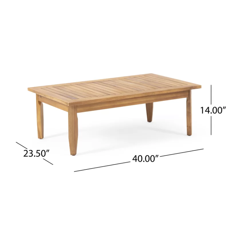 Aston Outdoor Mid Century Modern Cushioned Acacia 4 Seat Chat Set Loveseat & Coffee Table & Club Chair Teak Finish Cream Cushion