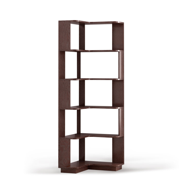 6 Tier Freestanding L Shaped Corner Bookshelf For Living Room, Bedroom, Wooden Bookcase With Anti Drop Panle And Anti Tipping Device, Display Shelf Open Storage Rack Organizer For Home Office Dark