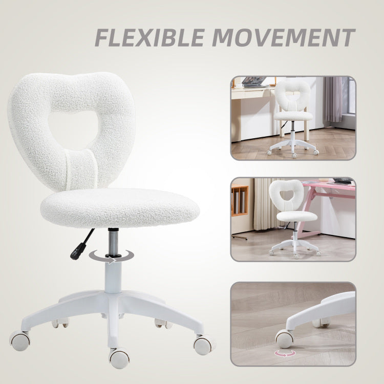 Office Task Chair, Heart Chair With Swivel Wheels, White