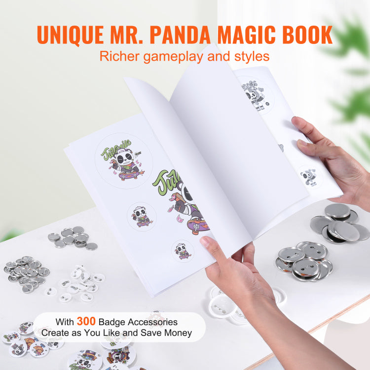 Button Maker, 1 1.25 2.28 Inch 25 32 58Mm 3 In 1 Pin Maker, With 300Pcs Button Parts, Button Maker Machine With Panda Magic Book, Ergonomic Arc Handle Punch Press Kit, For Children Diy Gifts