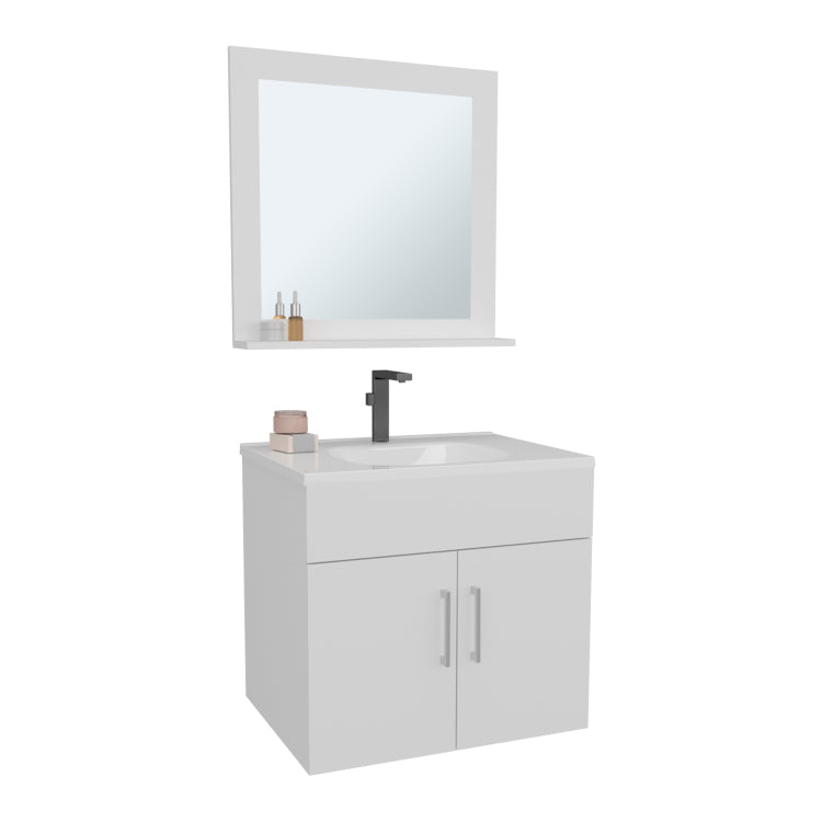 Bathroom Set, Vanity Sink Mirror, 2 Doors, 1 Shelf, 1 Mirror, White