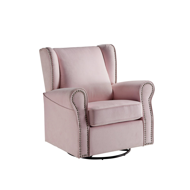 Fabric Upholstered Swivel Chair With Glider, Pink