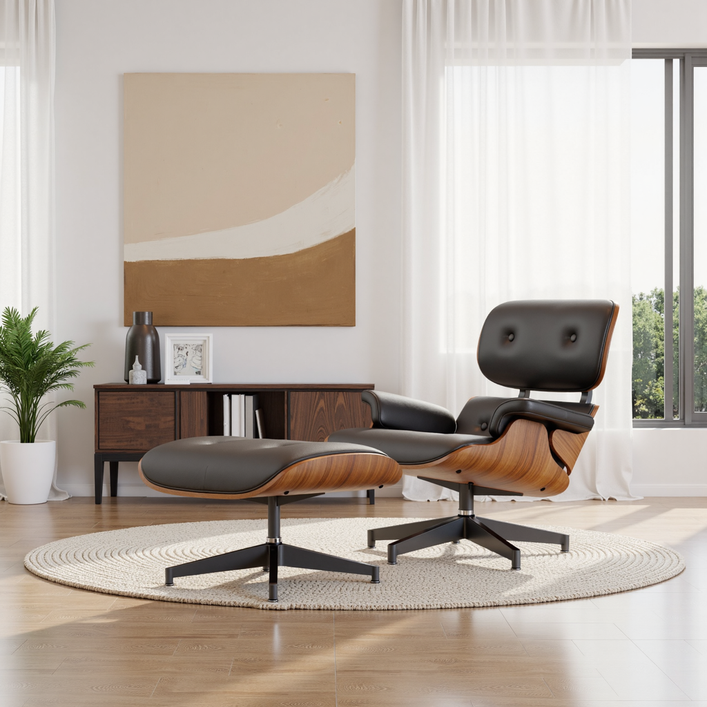 Genuine Leather Recliner Chair With Ottomanchairs, For Living Room, With Heavy Duty Base Leather, Black