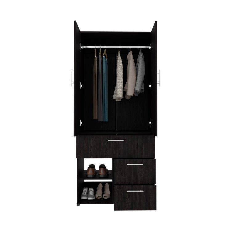Alpine Armoire With Double Doors, Internal Shelves And Hanging Rod, Black